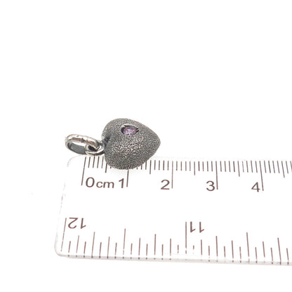 925 Sterling Silver Vintage VFH London Purple C Z Heart Mini Charm Pendant