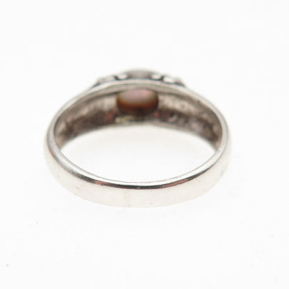 925 Sterling Silver Vintage Real MOP Beaded Oxidized Ring Size 6.75