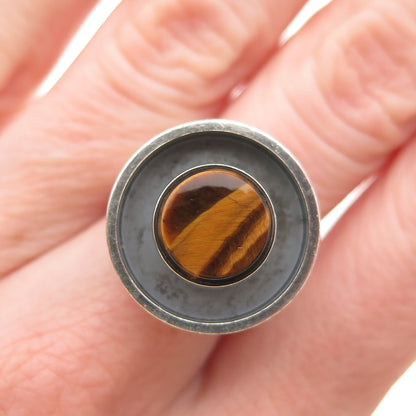 Kupittaan Kulta 925S Sterling Vintage Finland Tiger Eye Adjustable Ring Size 7.5