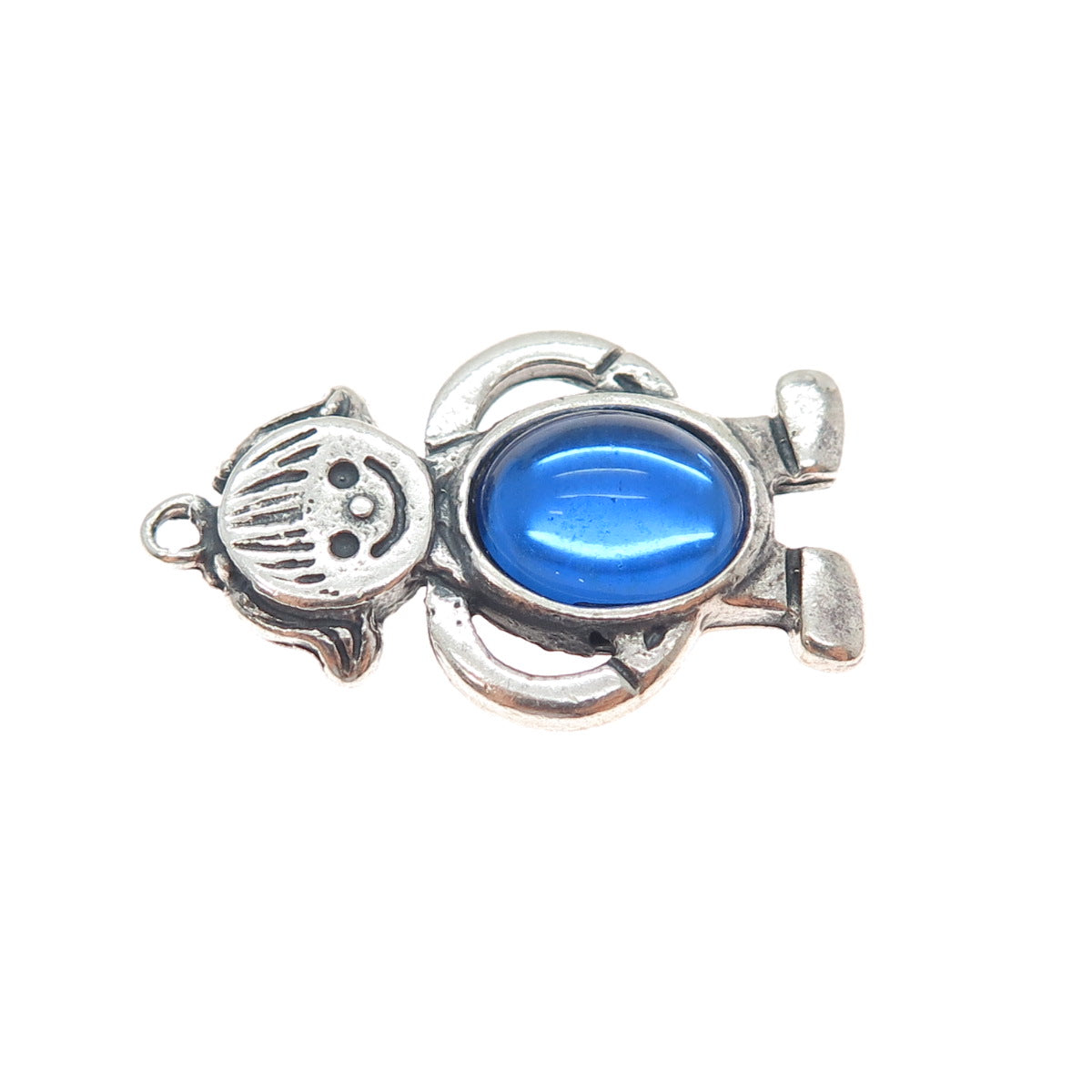 925 Sterling Silver Vintage EFS Mexico Glass Boy December Birthstone Pendant