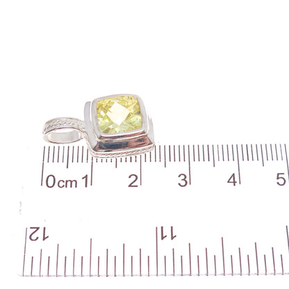 925 Sterling Silver Vintage Real Lime Quartz Minimalist Charm Pendant