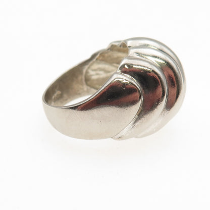 925 Sterling Silver Vintage Modernist Ribbed Dome Ring Size 7.25