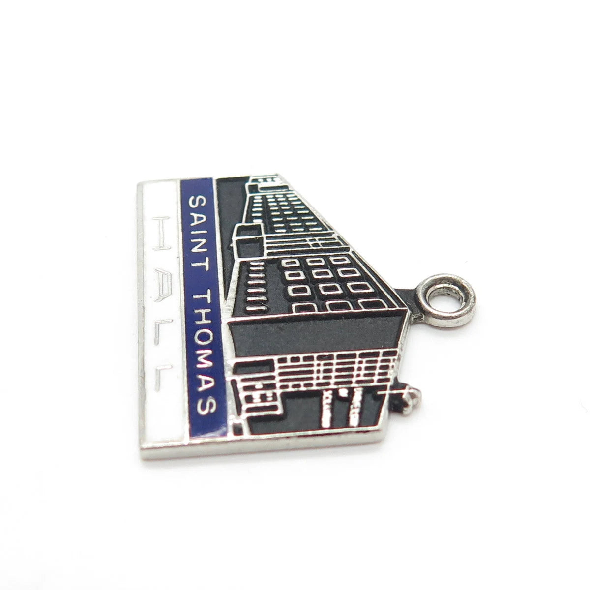 925 Sterling Silver Vintage Kinney Enamel "Saint Thomas Hall" Charm Pendant