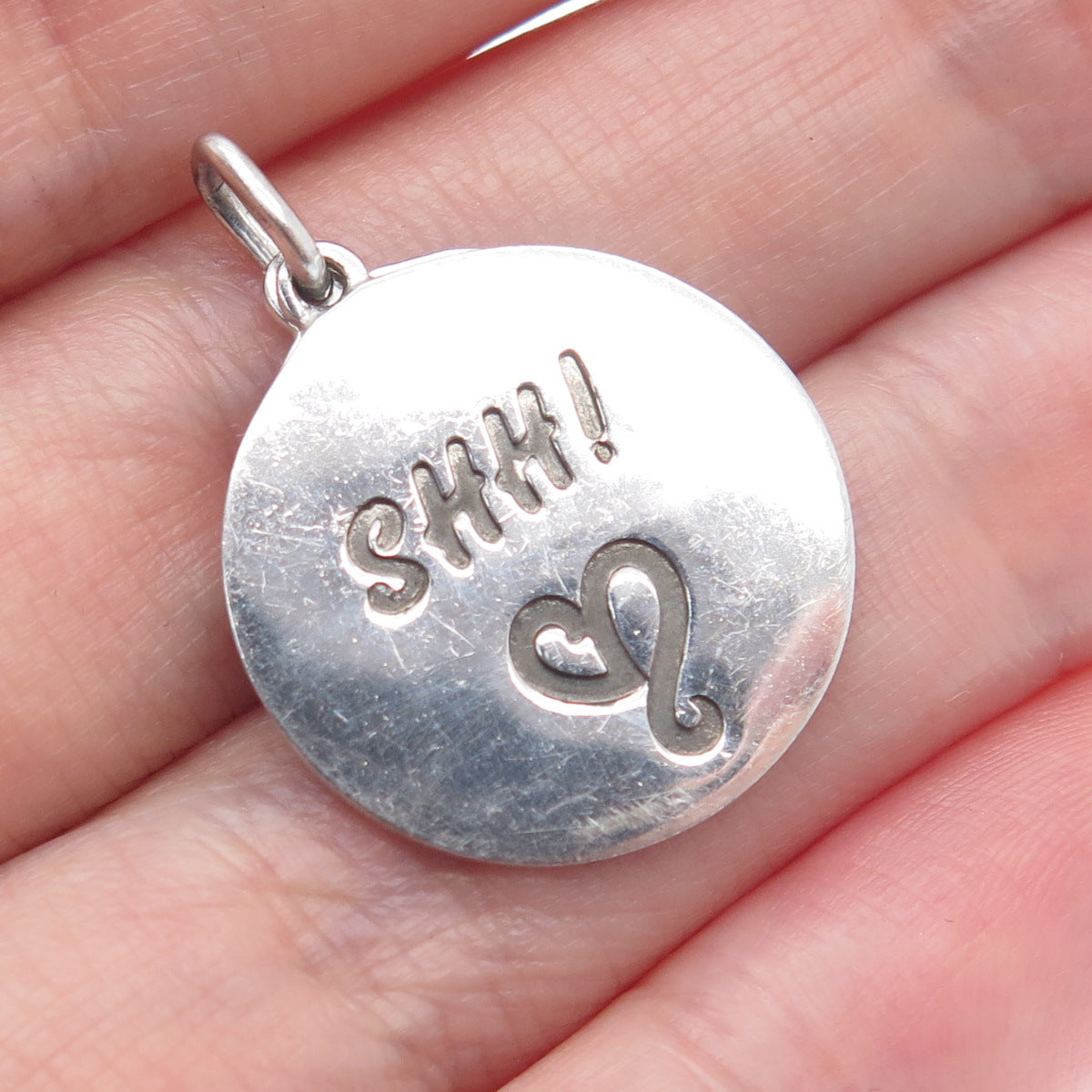 925 Sterling Silver Round-Cut C Z Love Shh! Heart Double Charm Pendant