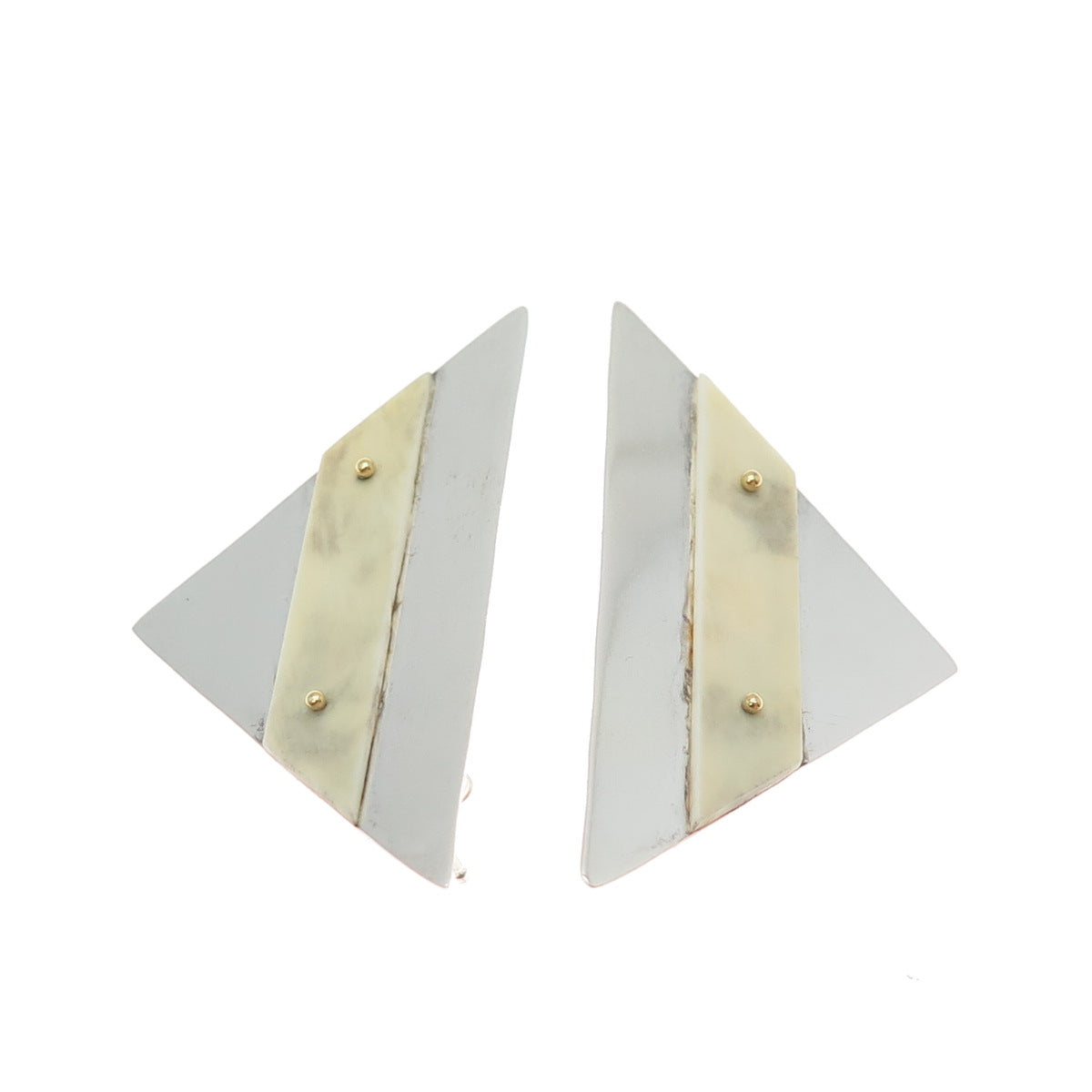 VICTOR ALFARO Gold & 925 Sterling Silver Vintage Modernist Triangle Earrings