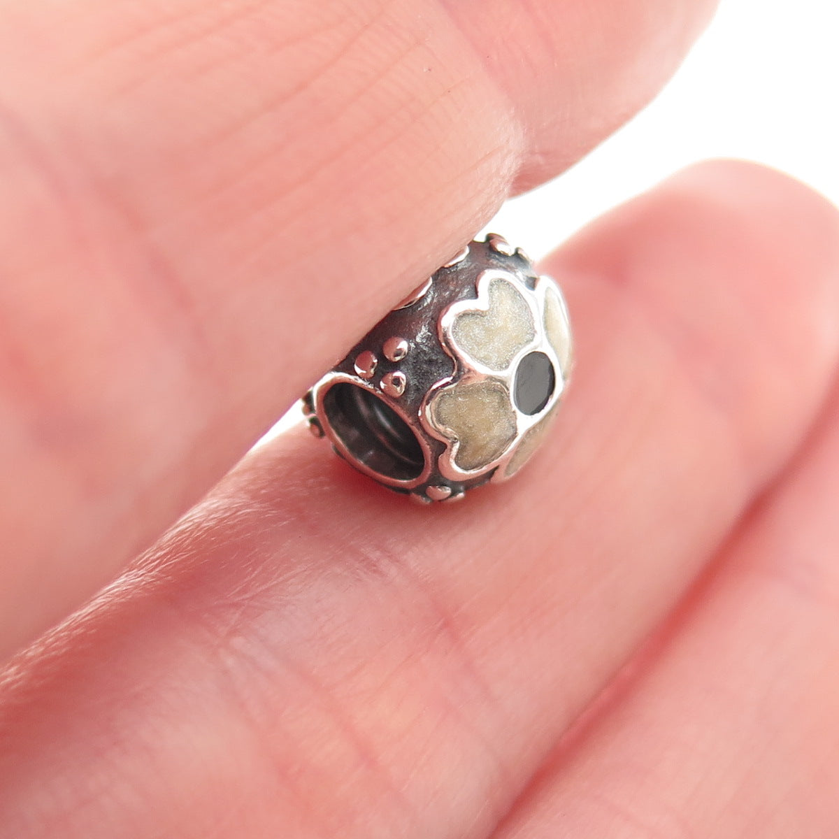 Pandora 925 Sterling Silver Enamel Flower Slide Bead Charm