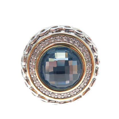 DSMK 925 Sterling Silver 2-Tone Round-Cut Blue & White C Z Ring Size 7.25