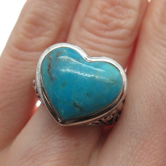 SX SALLY C Sterling Silver Vintage Real Kingman Turquoise Heart Ring Size 6.25