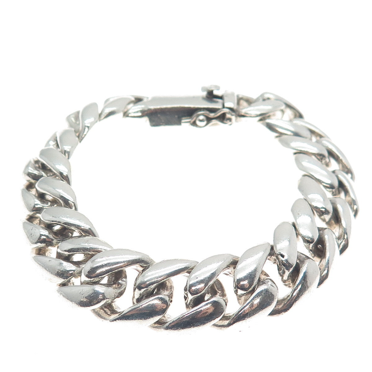 925 Sterling Silver Vintage Solid 99.6g. Cuban Link Bracelet 8"