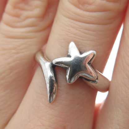 925 Sterling Silver Vintage Falling Star Bypass Ring Size 7