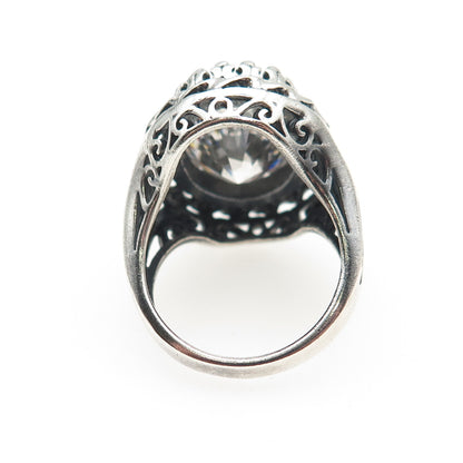 CLYDE DUNEIER 925 Sterling Silver Vintage Oval-Cut C Z Oxidized Ring Size 6.5
