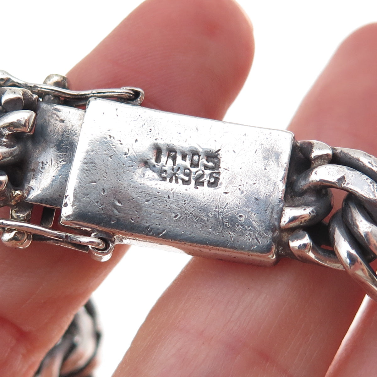 925 Sterling Silver Vintage Mexico Heavy 64.1g Bismark Link Oxidized Bracelet 8"