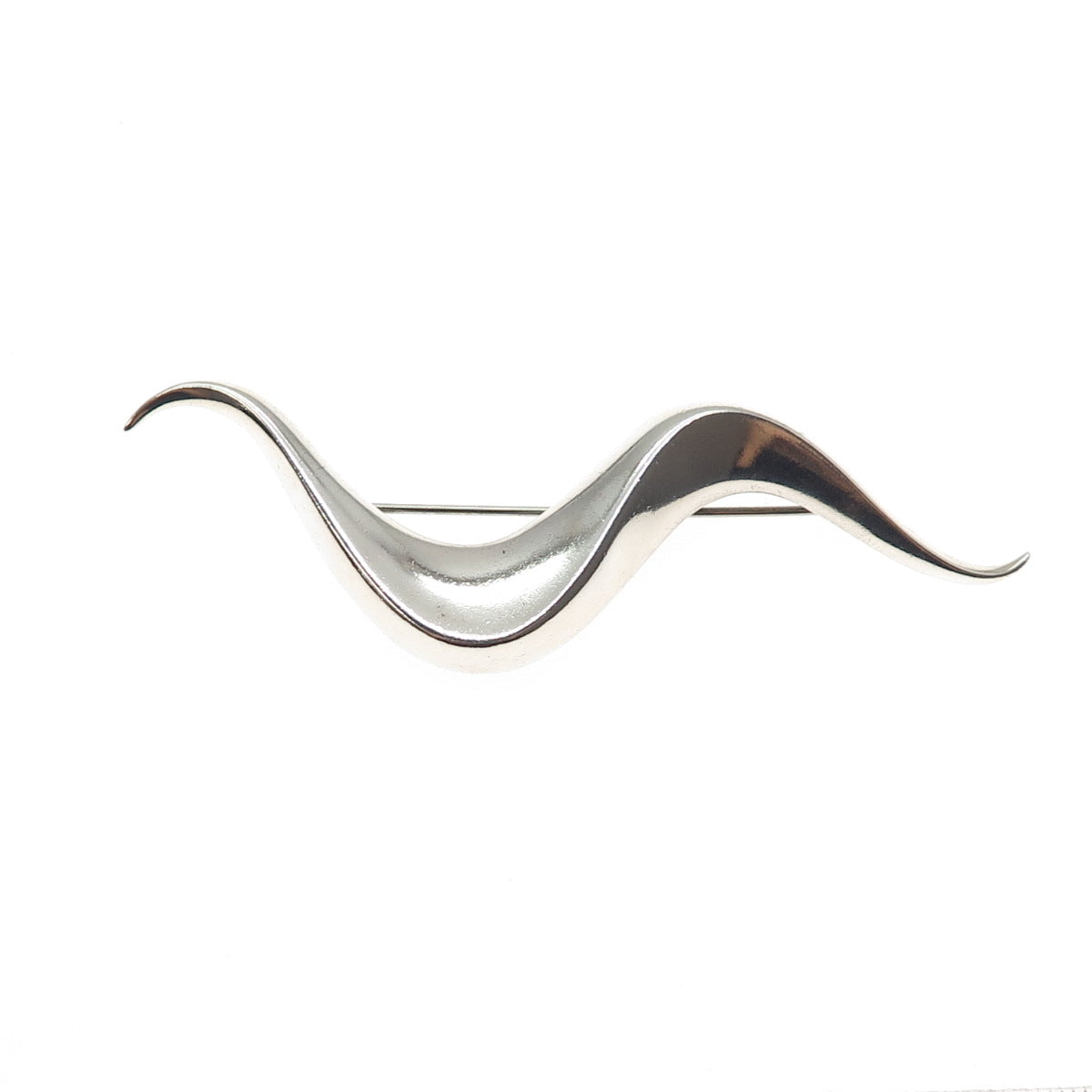 925 Sterling Silver Vintage Modernist Wavy Oxidized Pin Brooch