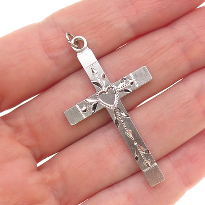 Vargas 925 Sterling Silver Antique Art Deco Heart Cross Charm Pendant