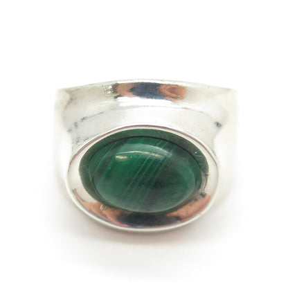 925 Sterling Silver Vintage Mexico Real Malachite Gemstone Ring Size 7.25