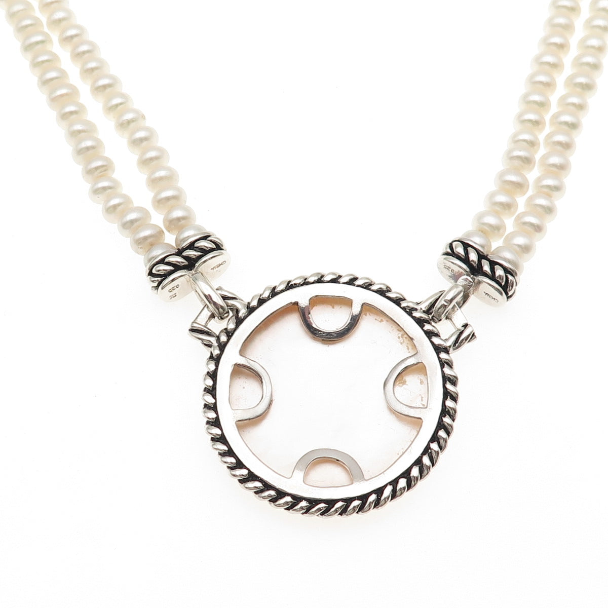 Honora 925 Sterling Silver Real Pearl & MOP Beaded 2-Strand Necklace 16"