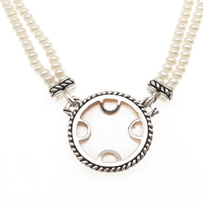 Honora 925 Sterling Silver Real Pearl & MOP Beaded 2-Strand Necklace 16"