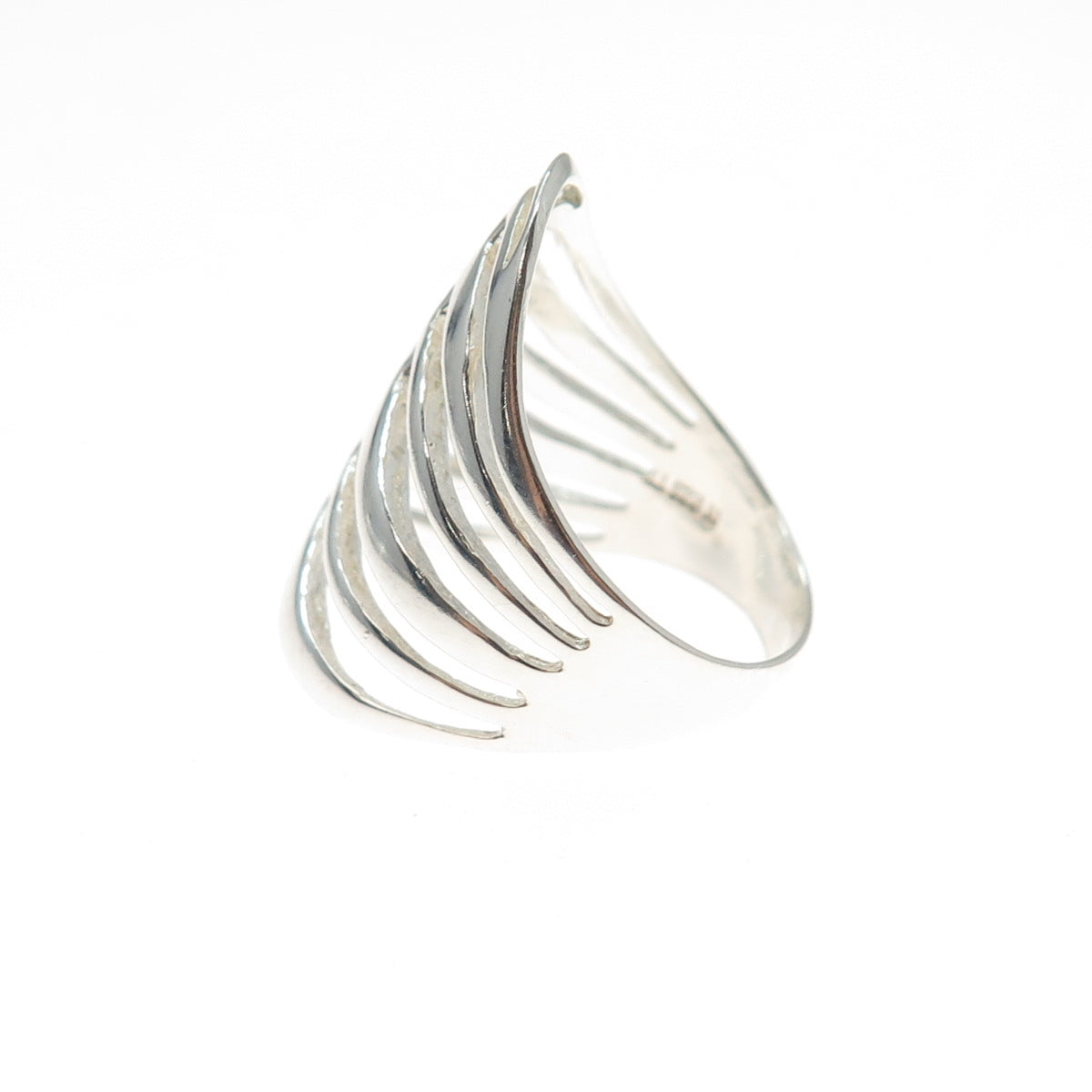 925 Sterling Silver Vintage Modernist Spine Link Ring Size 8.25