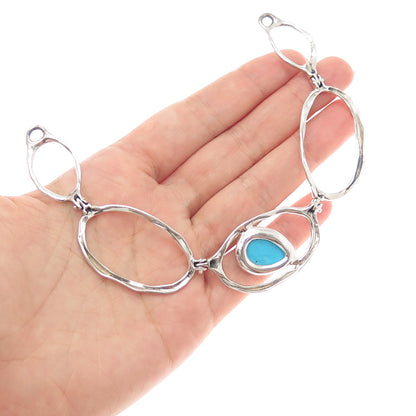 925 Sterling Silver Vintage Real Turquoise Modernist Centerpiece of Necklace