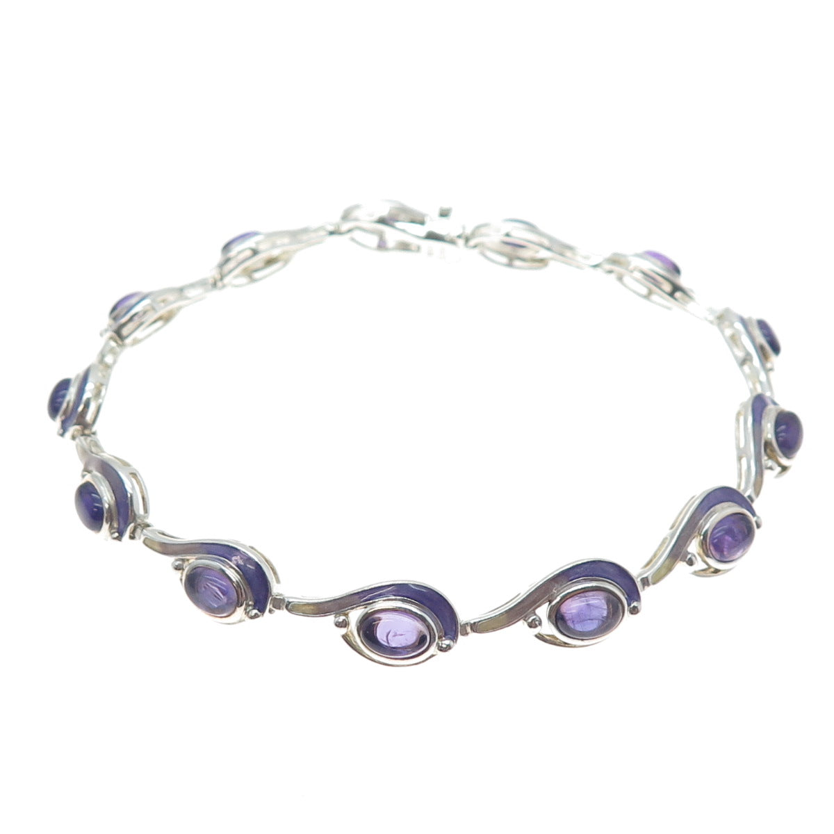 ROSS SIMONS 925 Sterling Silver Vintage Enamel Real Amethyst Bracelet 8.25"