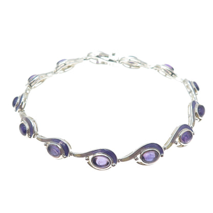 ROSS SIMONS 925 Sterling Silver Vintage Enamel Real Amethyst Bracelet 8.25"