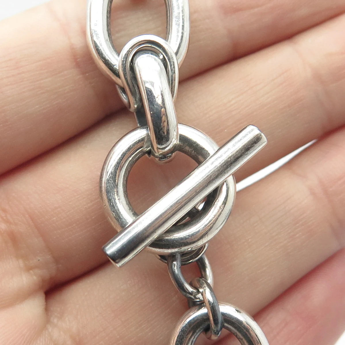 925 Sterling Silver Vintage Rolo Link Bracelet 7"