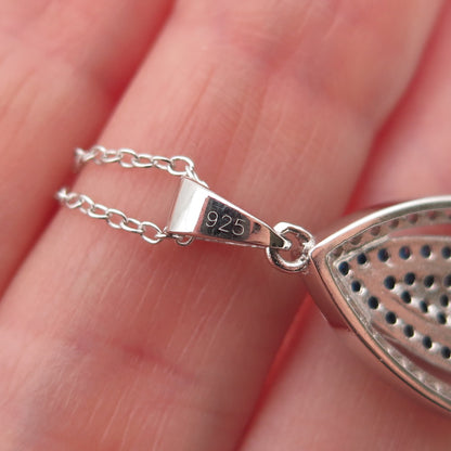 925 Sterling Silver Round-Cut Blue & White C Z Petal Cable Chain Necklace 18"