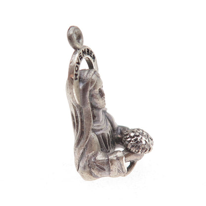 Creed 925 Sterling Silver Vintage St. Mary November Oxidized 3D Charm Pendant