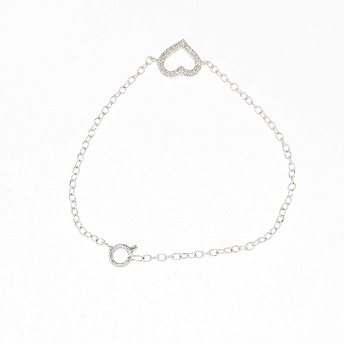 925 Sterling Silver Round-Cut C Z Heart Cable Link Bracelet 6.75"