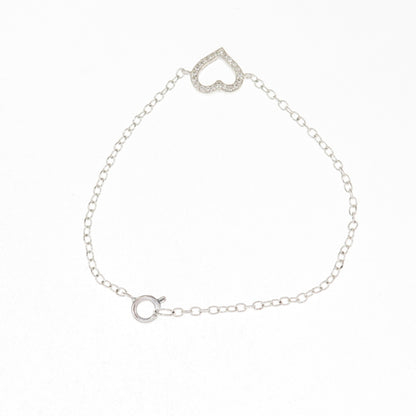 925 Sterling Silver Round-Cut C Z Heart Cable Link Bracelet 6.75"