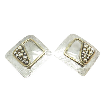 WILLIAM DE LILLO Vintage 925 Sterling Silver 2-Tone Modernist Clip On Earrings