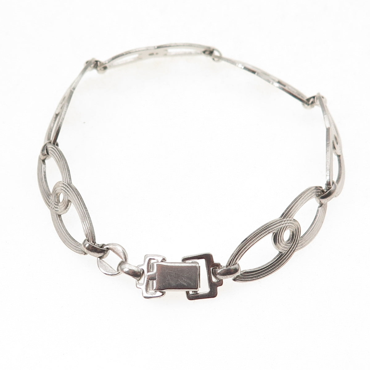 W.E. Richards 925 Sterling Silver Antique Art Deco Infinity Link Bracelet 7.25"