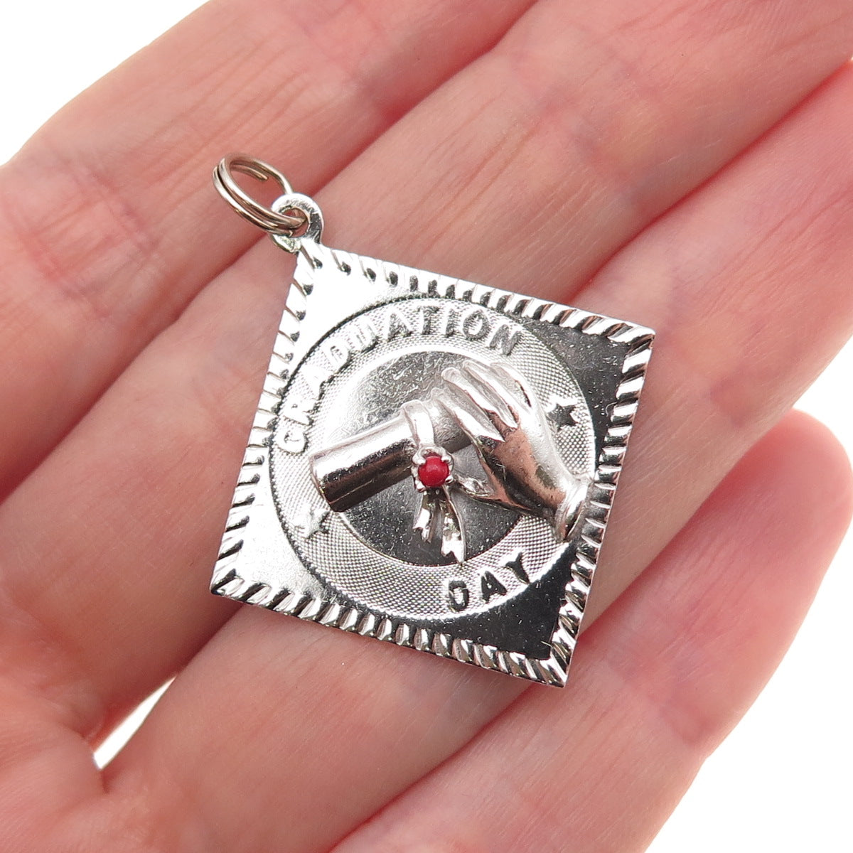 M&M Mark Mercy Sterling Silver Vintage Rhinestone Graduation Day Charm Pendant