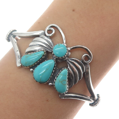 Old Pawn 925 Sterling Vintage Tyrone Turquoise Butterfly Adjustable Bracelet 6"