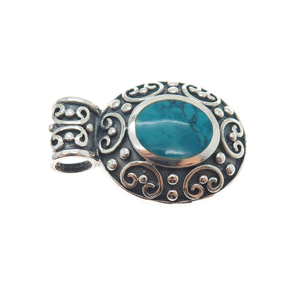 CHAPAL ZENRAY Sterling Silver Vintage Real Bisbee Turquoise Ornate Charm Pendant