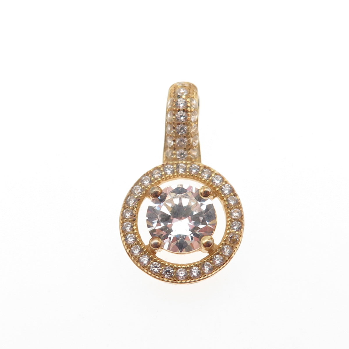 925 Sterling Silver Gold Plated Round-Cut C Z Mini Slide Pendant