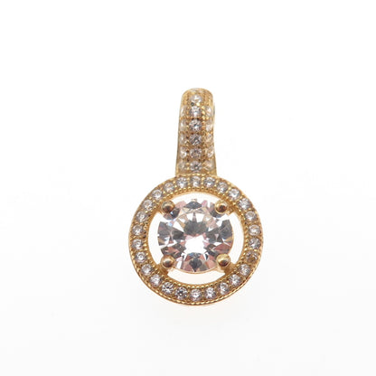 925 Sterling Silver Gold Plated Round-Cut C Z Mini Slide Pendant