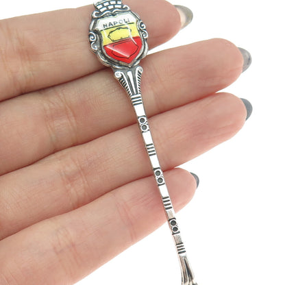 FRITZ REU & CO. 800 Silver Antique Art Deco Enamel "Napoli" Coat of Arms Spoon