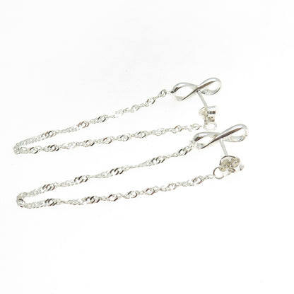 925 Sterling Silver Singapore Chain Infinity Dangling Earrings