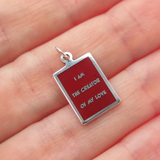 925 Sterling Silver Enamel I Am The Creator Of My Love Minimalist Charm Pendant