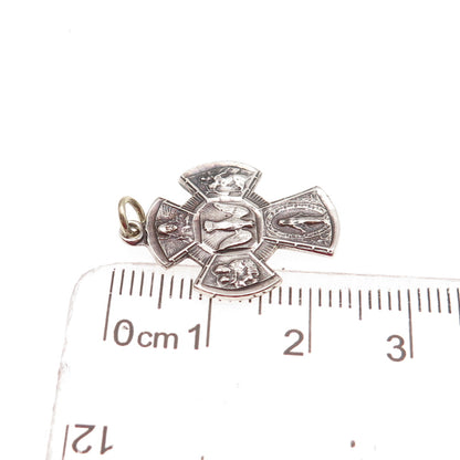 Chapel 925 Sterling Silver Antique Art Deco 4-Way Cross Oxidized Charm Pendant