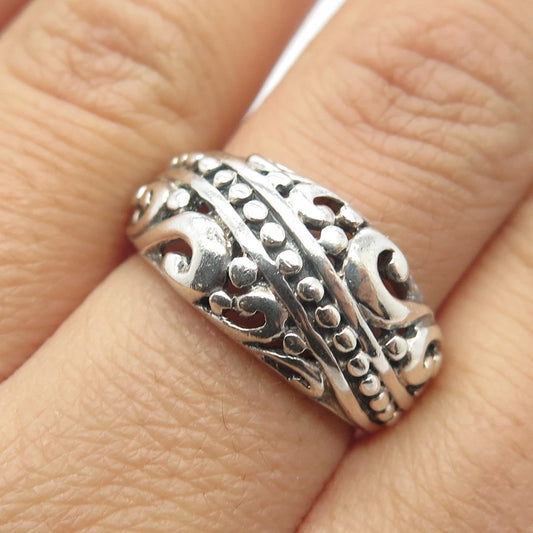 925 Sterling Silver Vintage Ornate Beaded Ring Size 7.5