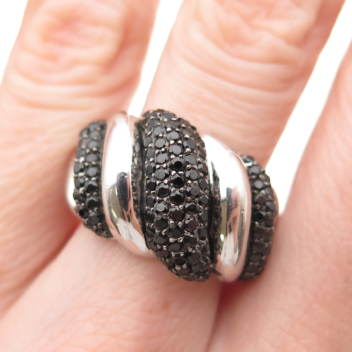 Milor 925 Sterling Silver Italy Real Black Spinel Cocoon Ring Size 9.25