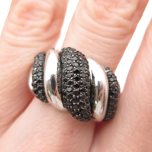 Milor 925 Sterling Silver Italy Real Black Spinel Cocoon Ring Size 9.25
