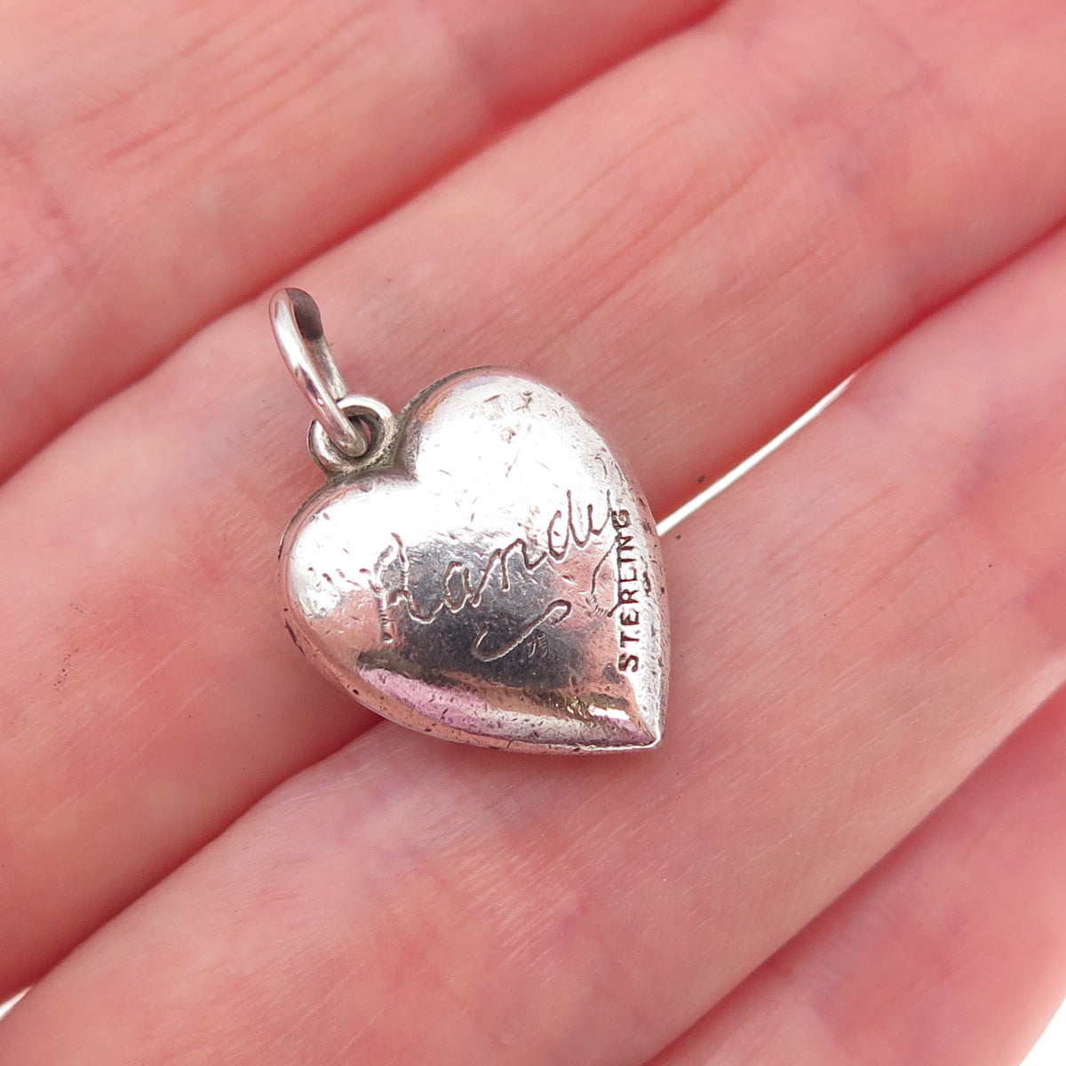 925 Sterling Silver Antique Art Deco I Love You Heart Chatelaine Charm Pendant