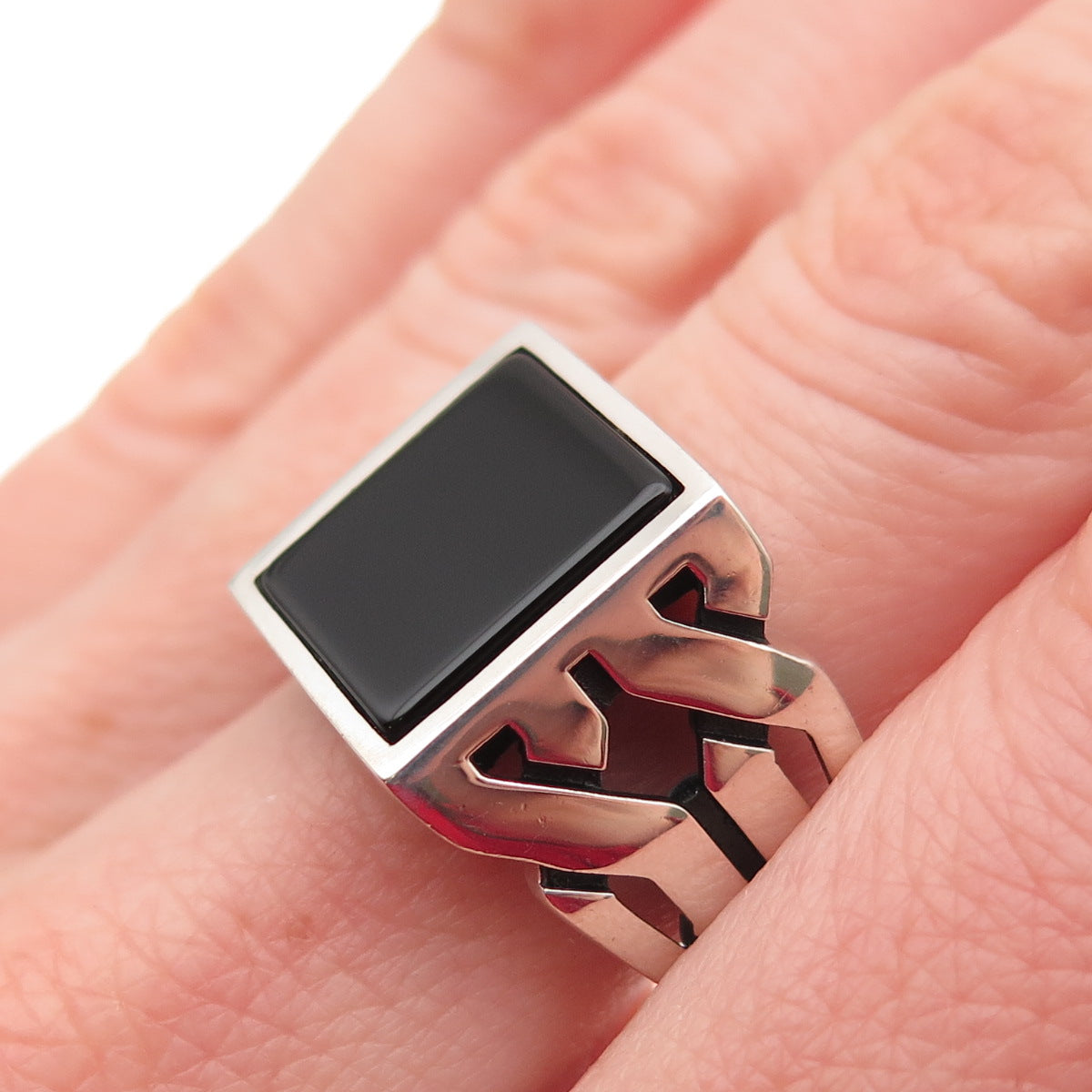 Chimoda 925 Sterling Silver Real Black Onyx Signet Ring Size 9.25