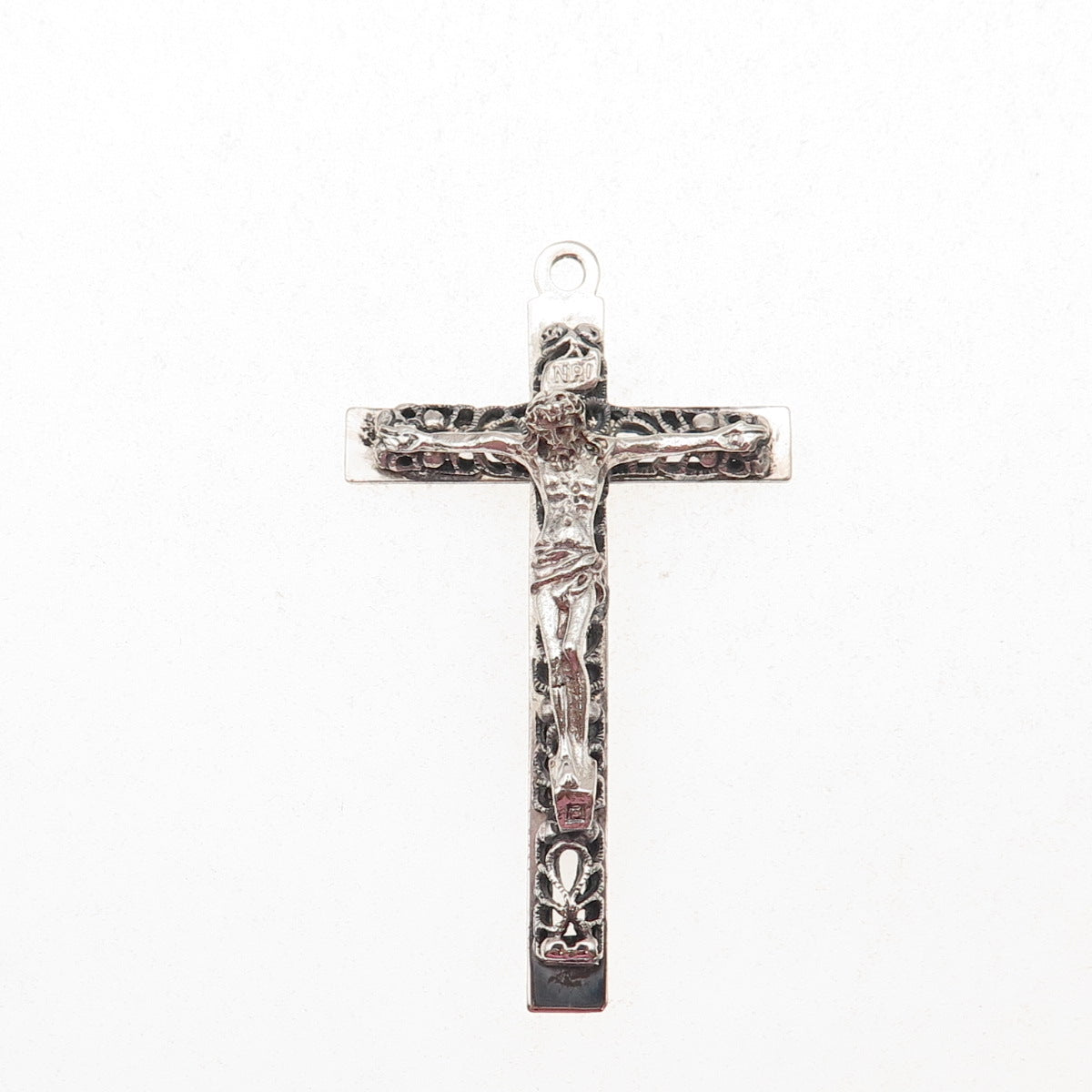 925 Sterling Silver Antique Art Deco Crucifix Cross Filigree Charm Pendant