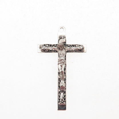 925 Sterling Silver Antique Art Deco Crucifix Cross Filigree Charm Pendant