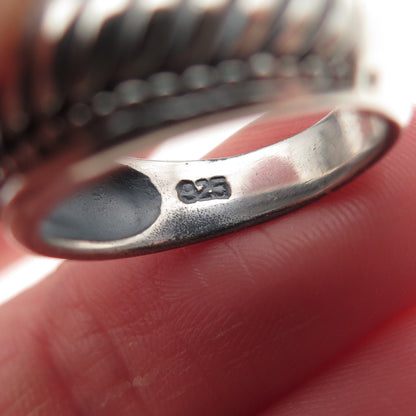 925 Sterling Silver Vintage Modernist Ribbed & Dotted Oxidized Ring Size 6