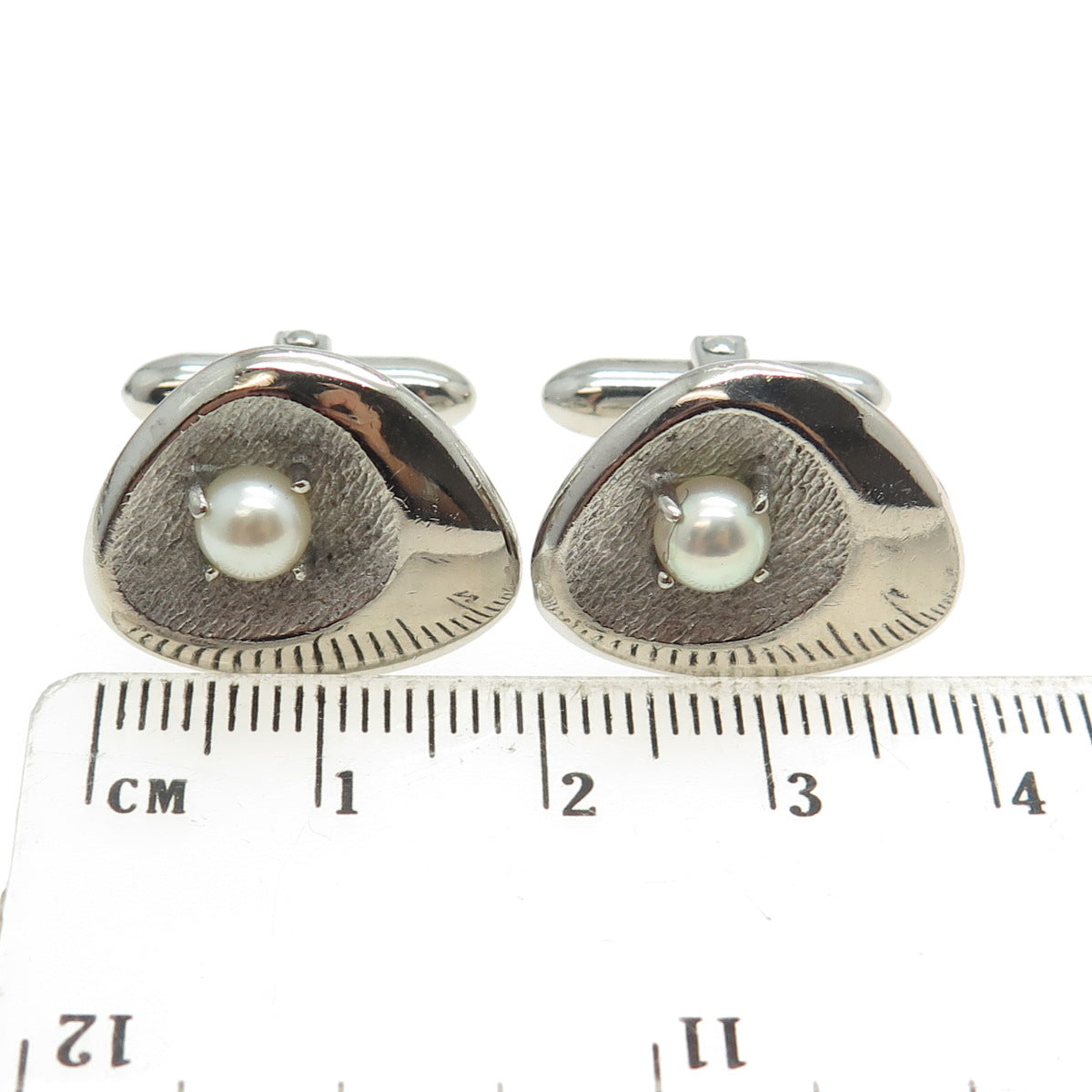 LAMODE 925 Sterling Silver Vintage Real Pearl Modernist Cufflinks